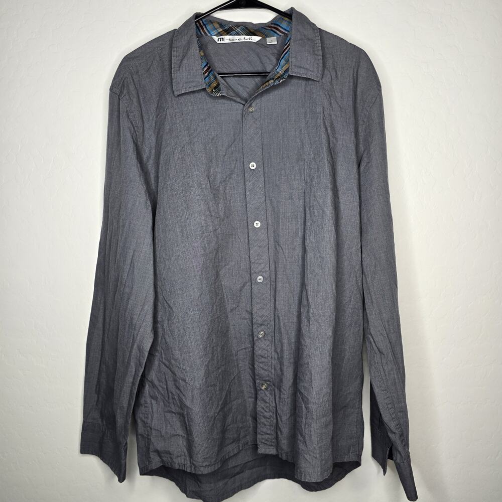 TravisMathew Mens XL Gray Button Front Shirt Long Sleeve Casual Cotton Blend